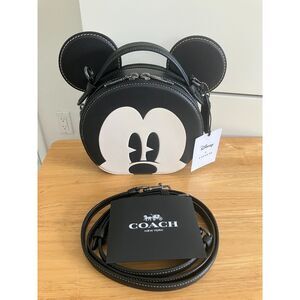 Coach X Disney Mickey Mouse Face Ear Pie Eye Leather Crossbody Bag Lightly Used
